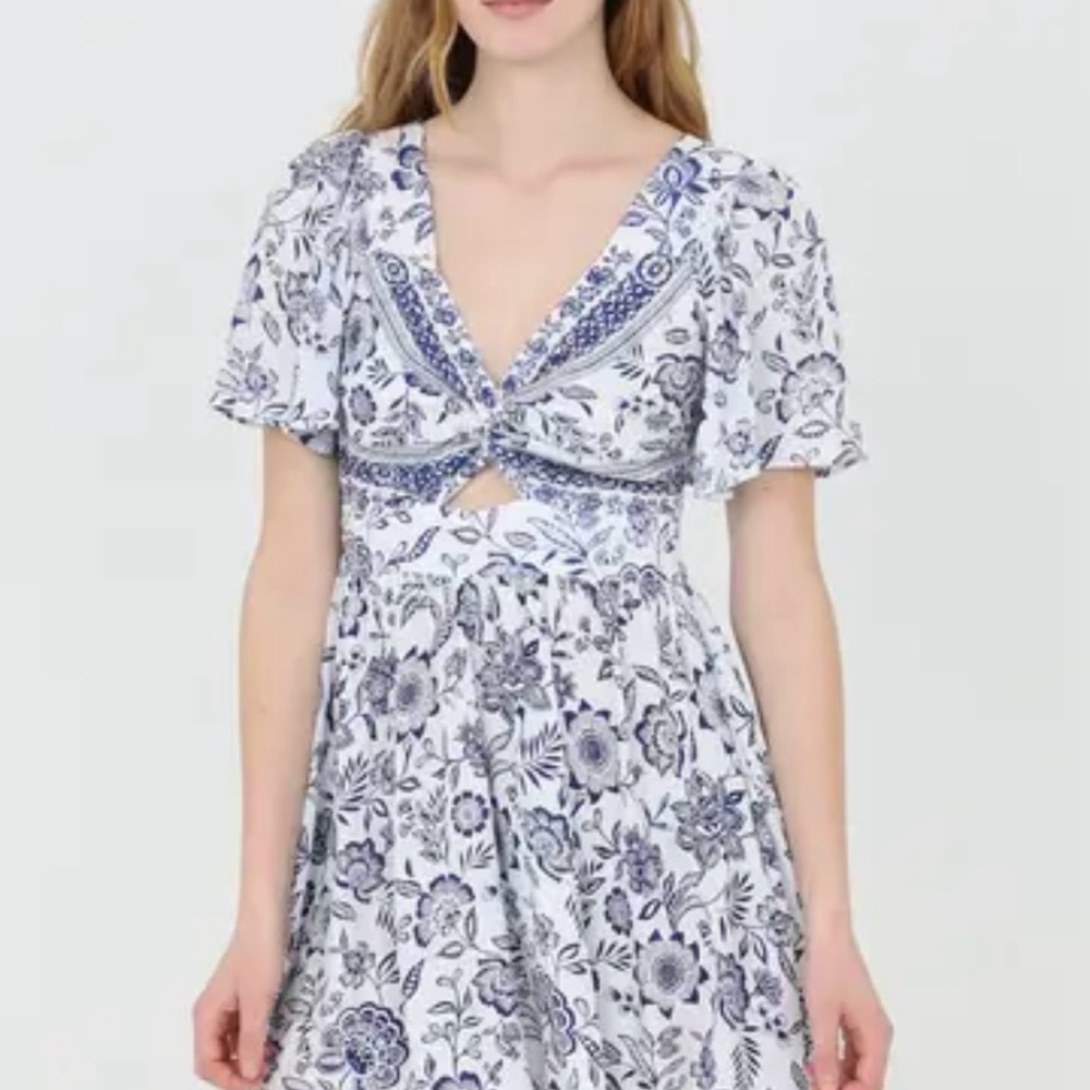 Floral V-Neck Dress with Cutout